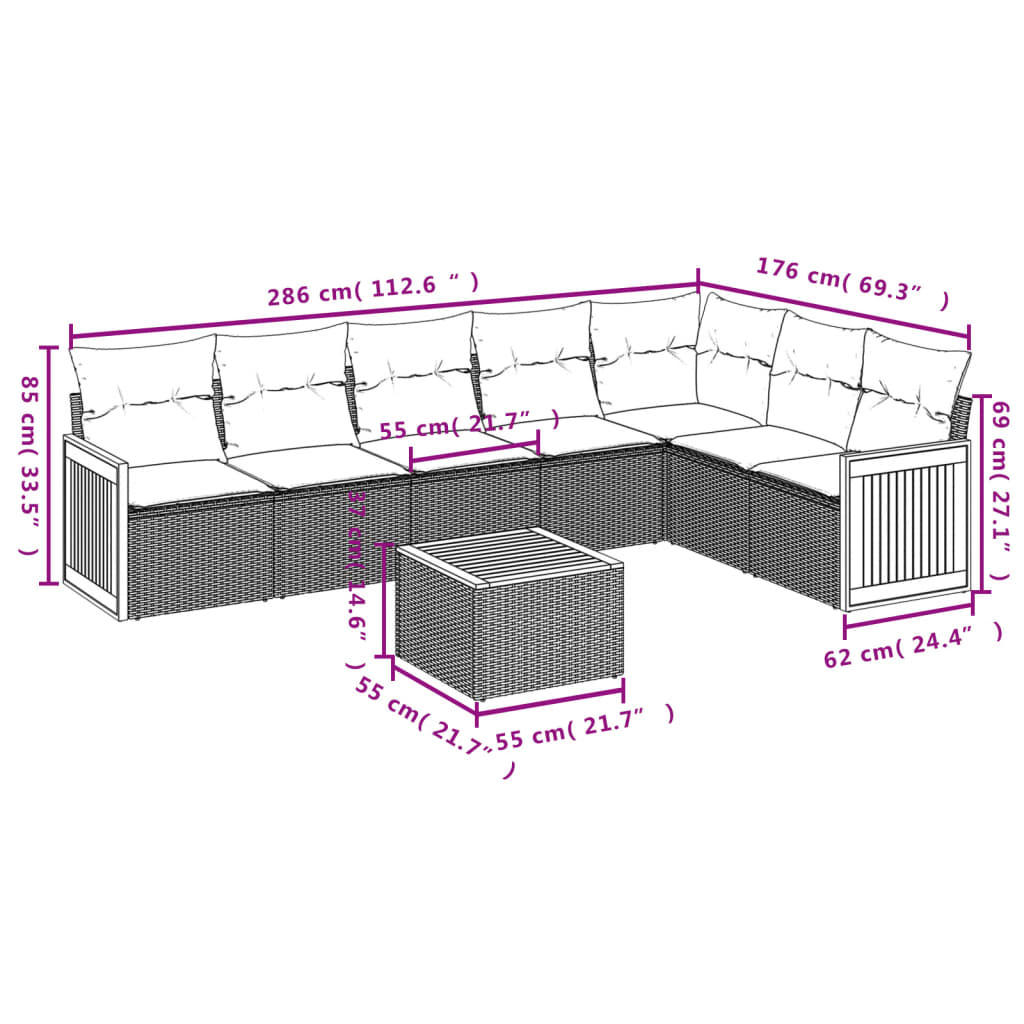 8-Delige Loungeset Met Kussens Poly Rattan Grijs