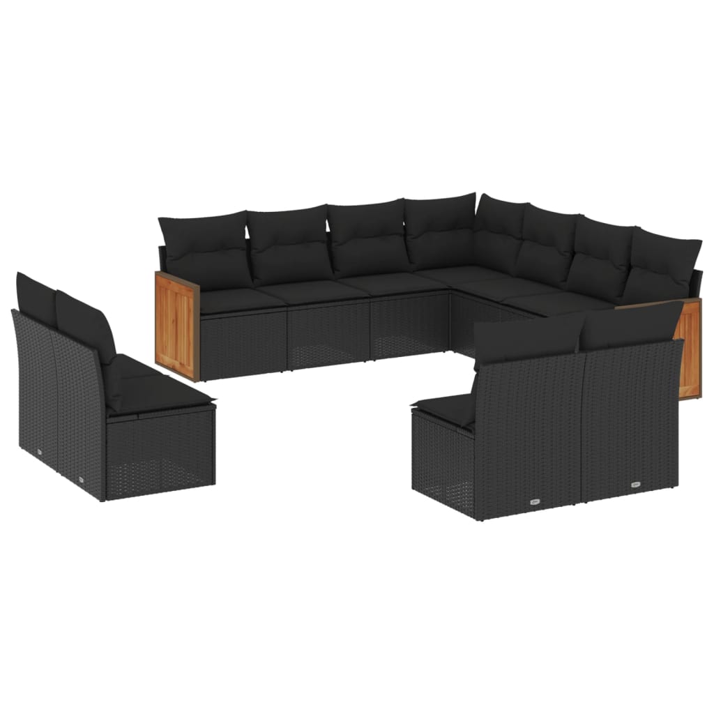 11-Delige Loungeset Met Kussens Poly Rattan Zwart