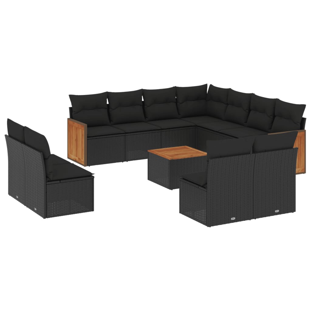 12-Delige Loungeset Met Kussens Poly Rattan Zwart