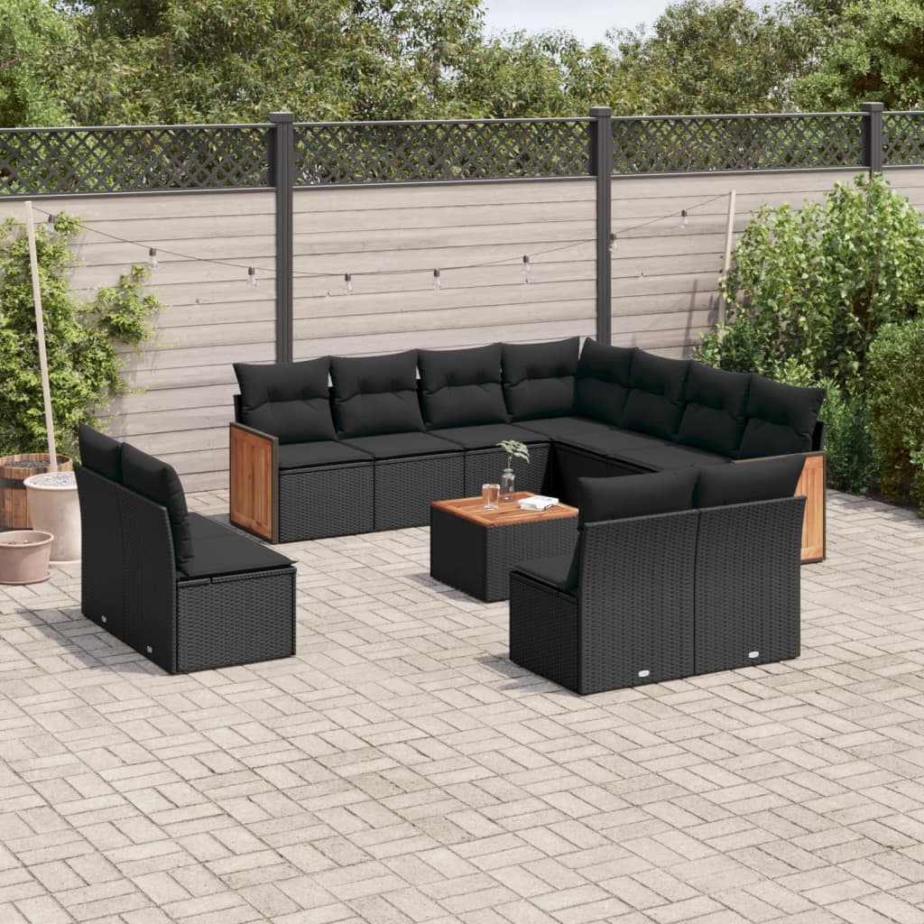 12-Delige Loungeset Met Kussens Poly Rattan Zwart