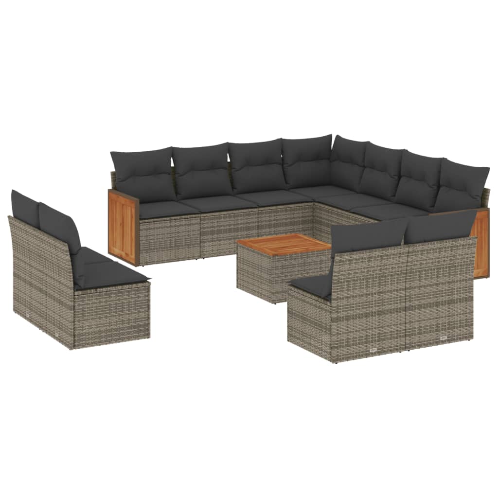 12-Delige Loungeset Met Kussens Poly Rattan Grijs