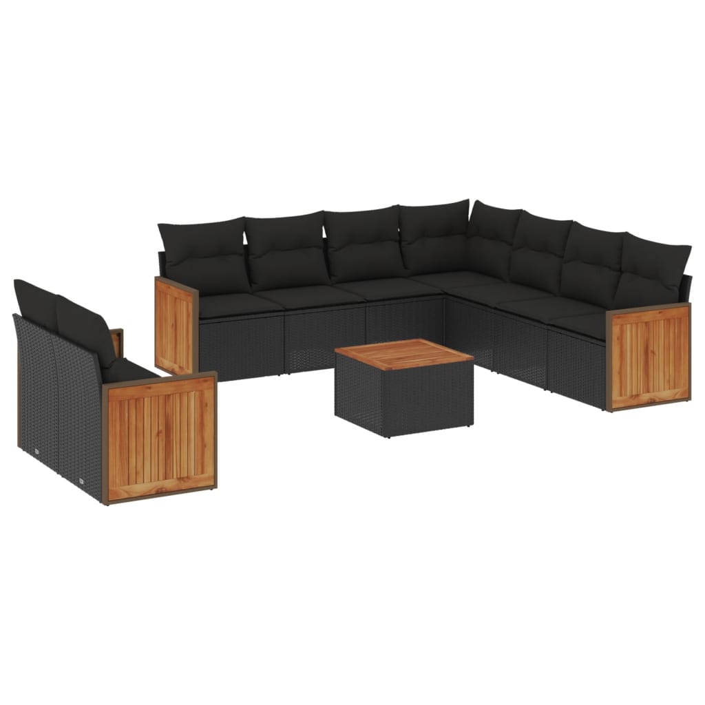 10-Delige Loungeset Met Kussens Poly Rattan Zwart