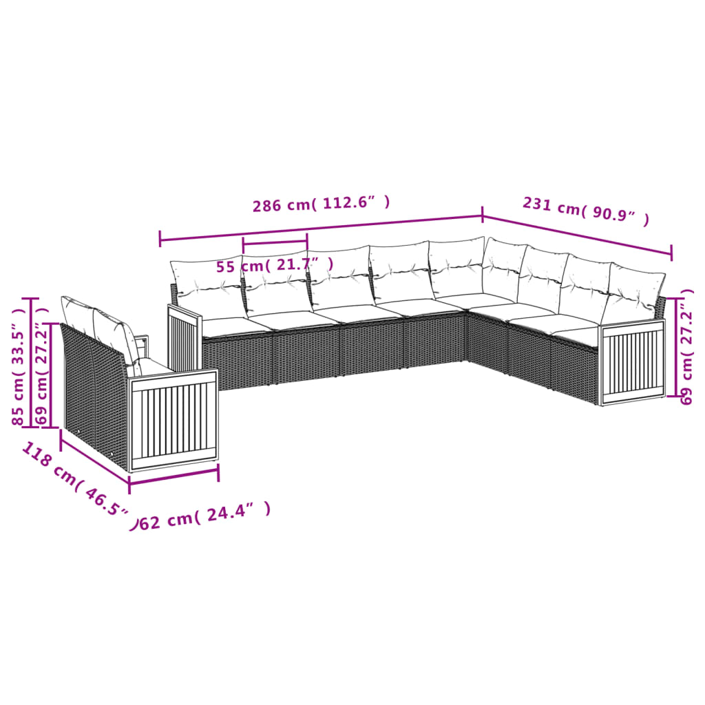 10-Delige Loungeset Met Kussens Poly Rattan Beige