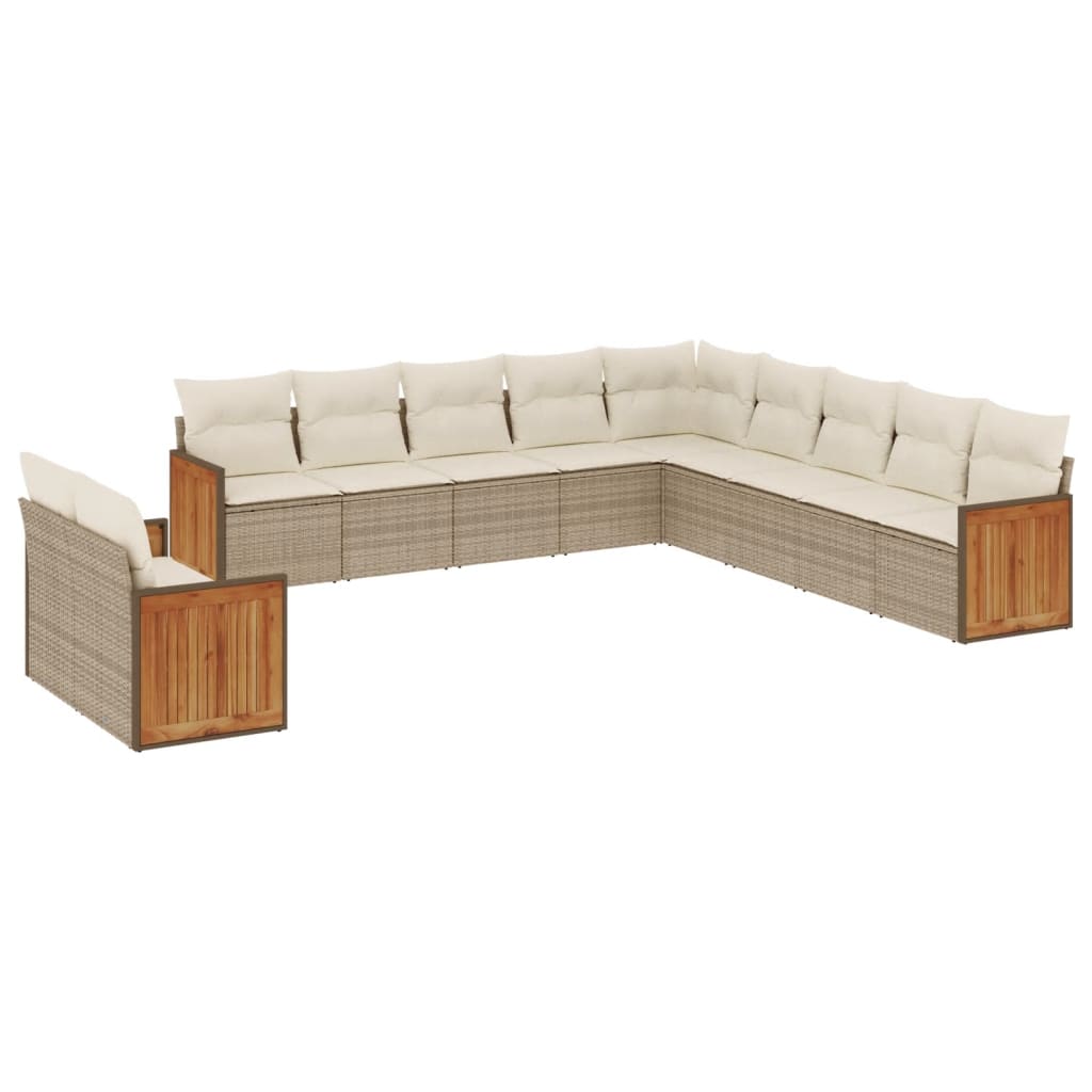 11-Delige Tuinset Met Kussens Poly Rattan Beige