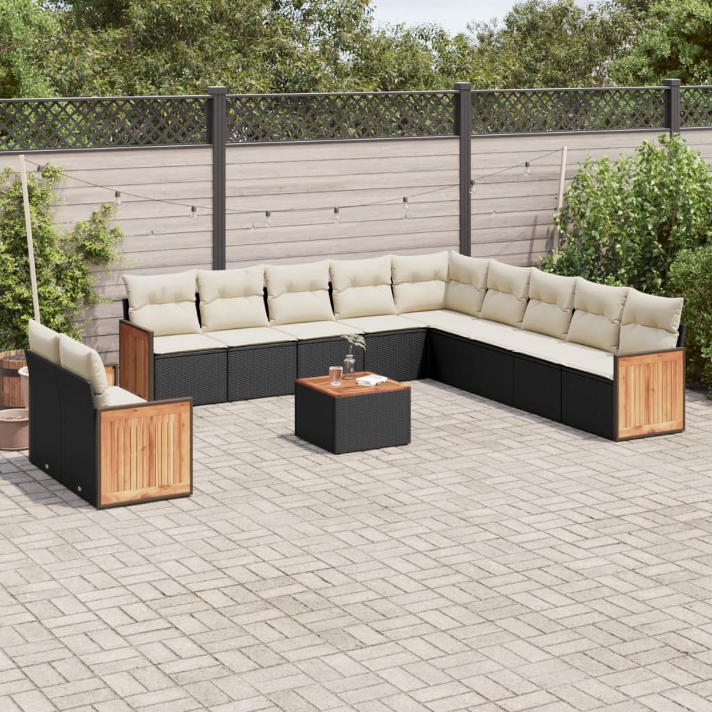 12-Delige Loungeset Met Kussens Poly Rattan Zwart