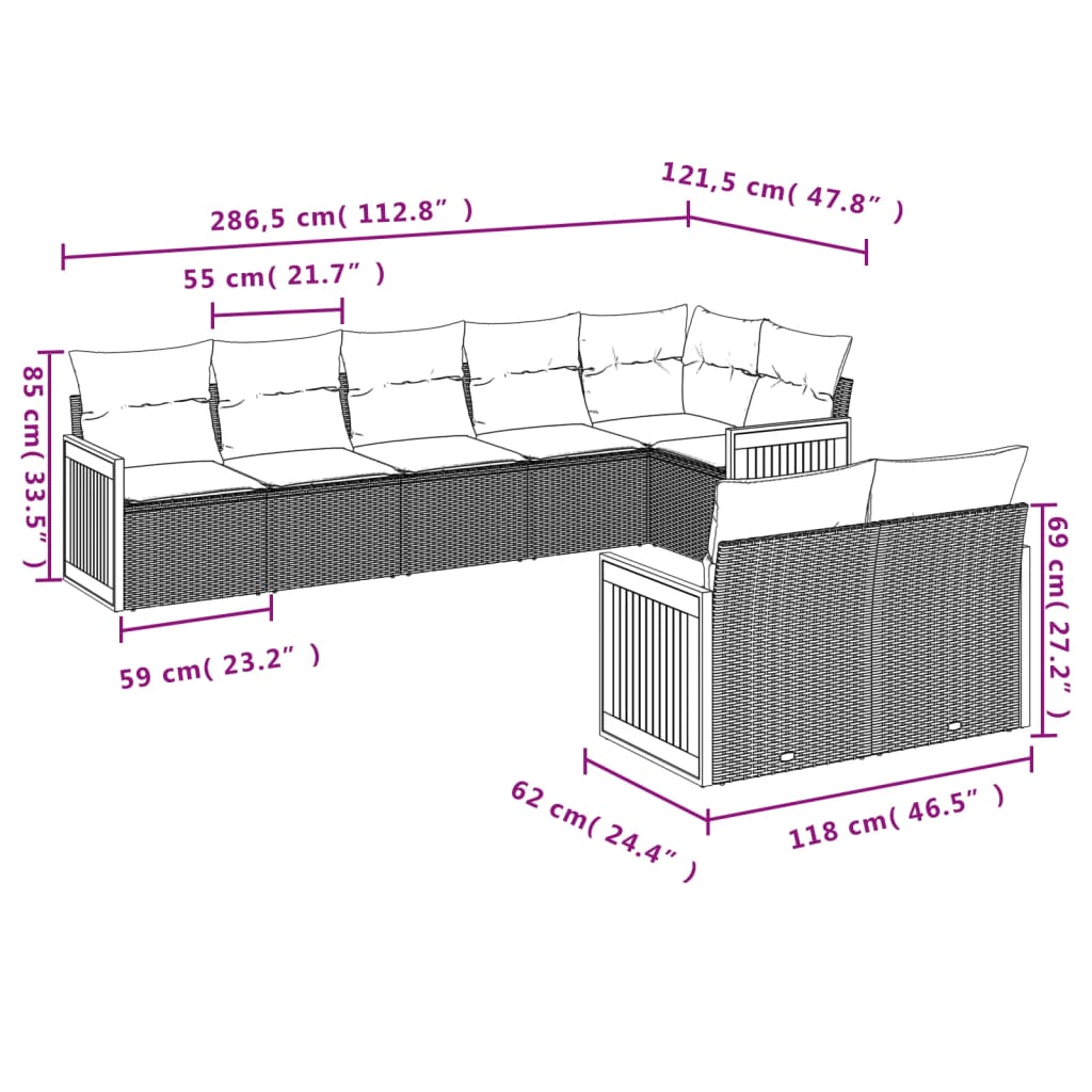 8-Delige Loungeset Met Kussens Poly Rattan Beige