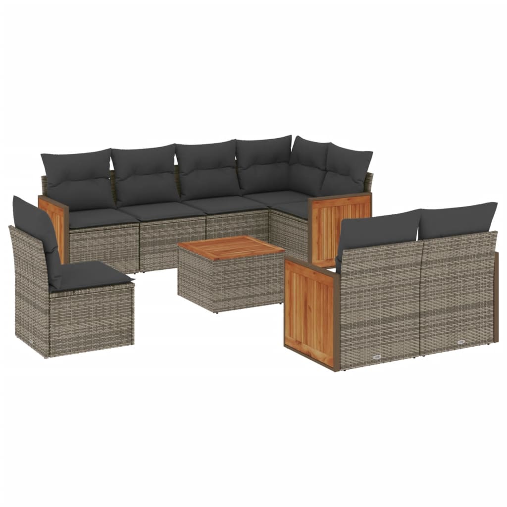 9-Delige Loungeset Met Kussens Poly Rattan Grijs