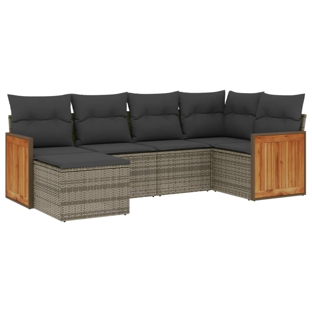 6-Delige Loungeset Met Kussens Poly Rattan Grijs