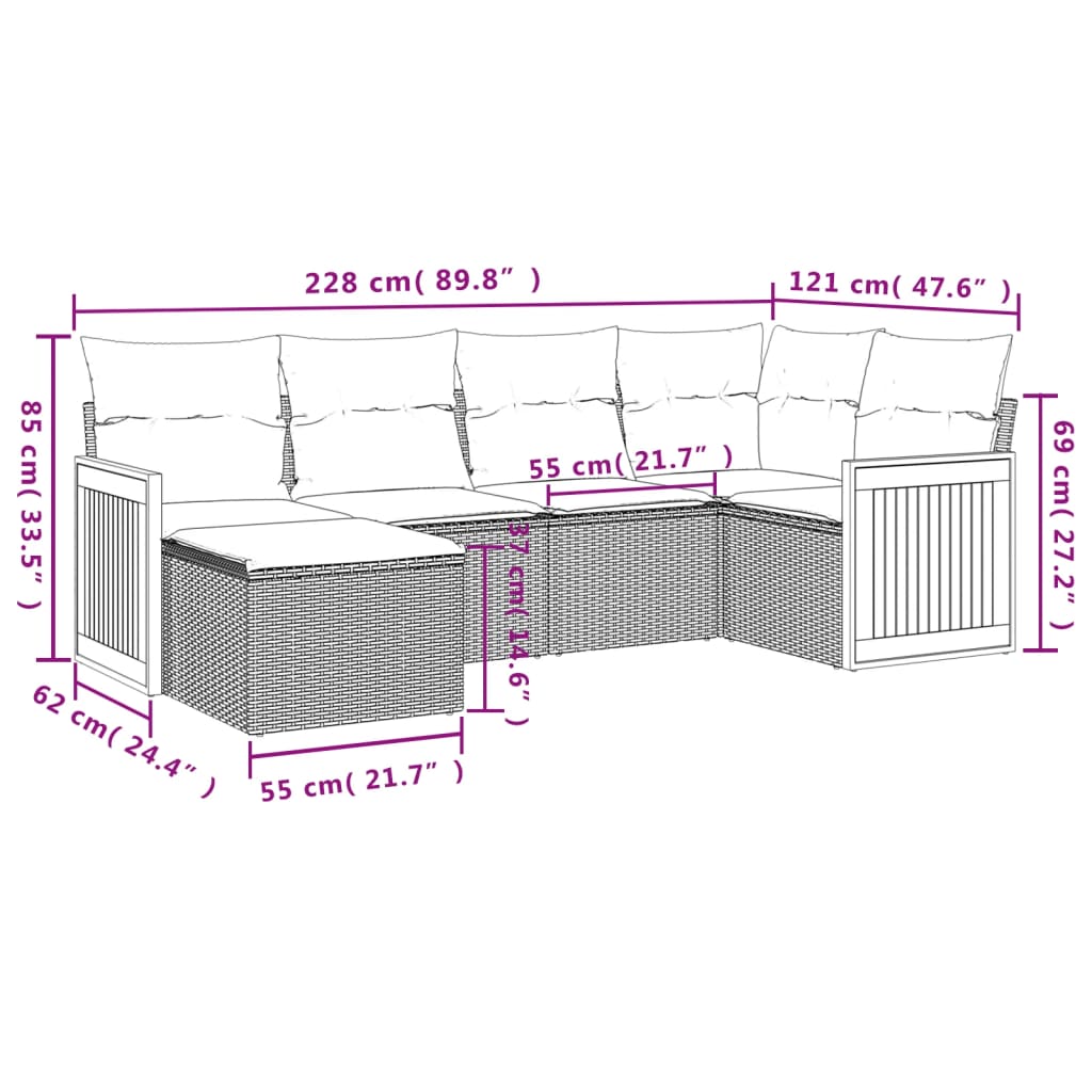 6-Delige Loungeset Met Kussens Poly Rattan Grijs