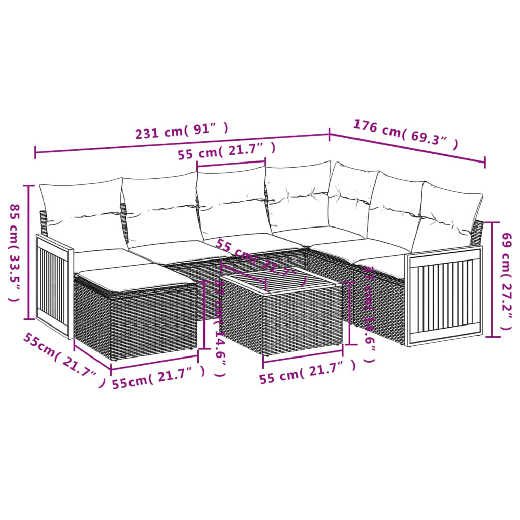 8-Delige Loungeset Met Kussens Poly Rattan Zwart