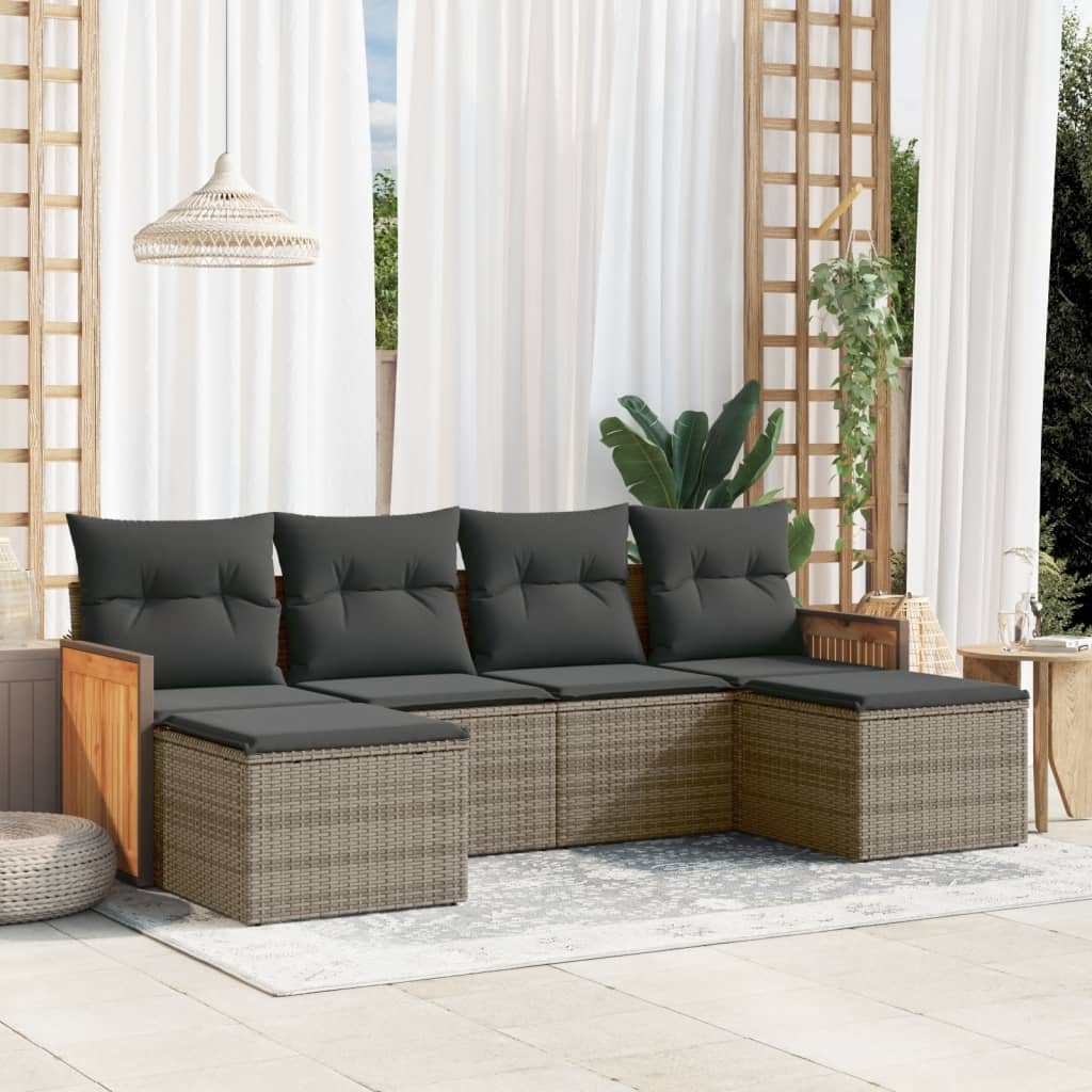 6-Delige Loungeset Met Kussens Poly Rattan Grijs