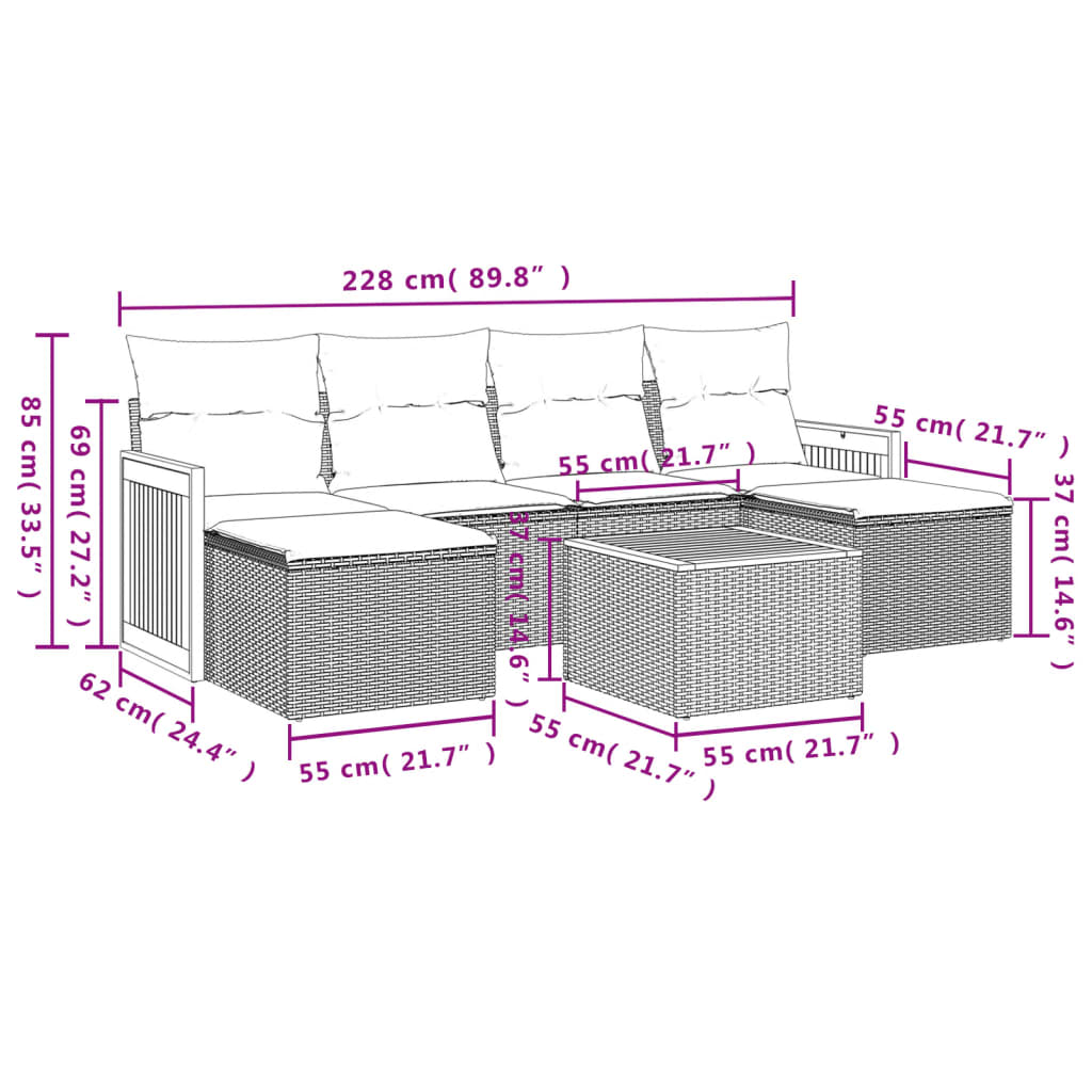 7-Delige Loungeset Met Kussens Poly Rattan Grijs