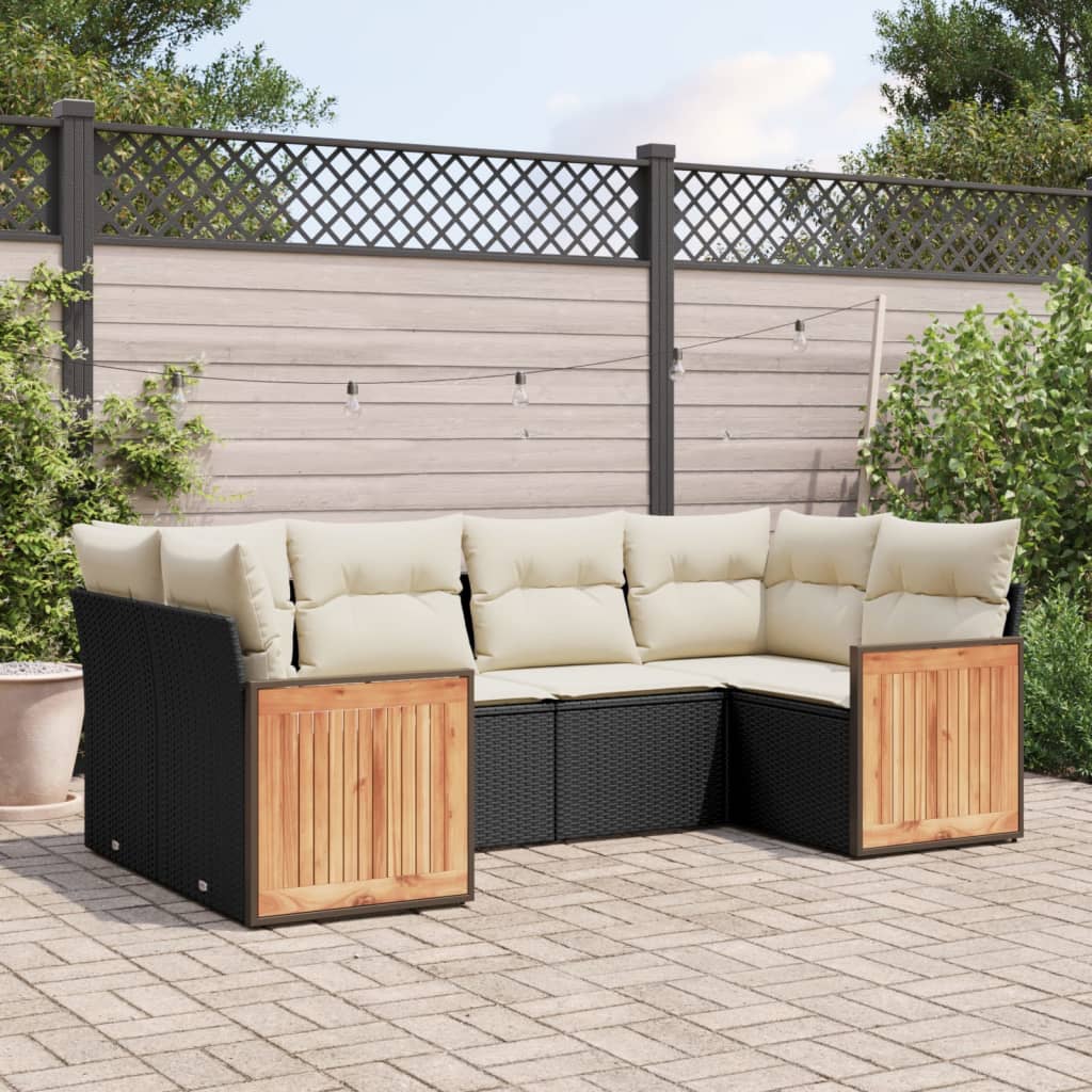 6-Delige Loungeset Met Kussens Poly Rattan Zwart