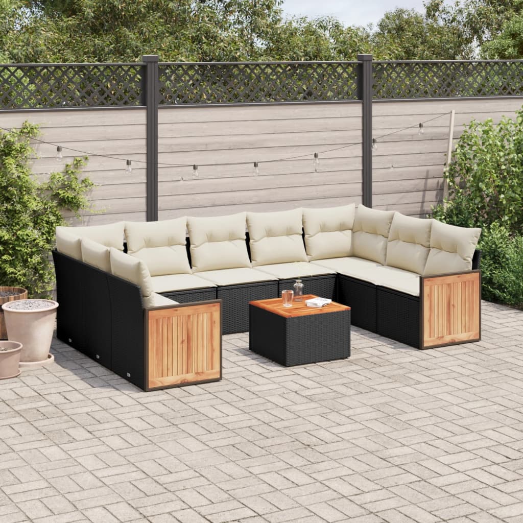 10-Delige Loungeset Met Kussens Poly Rattan Zwart