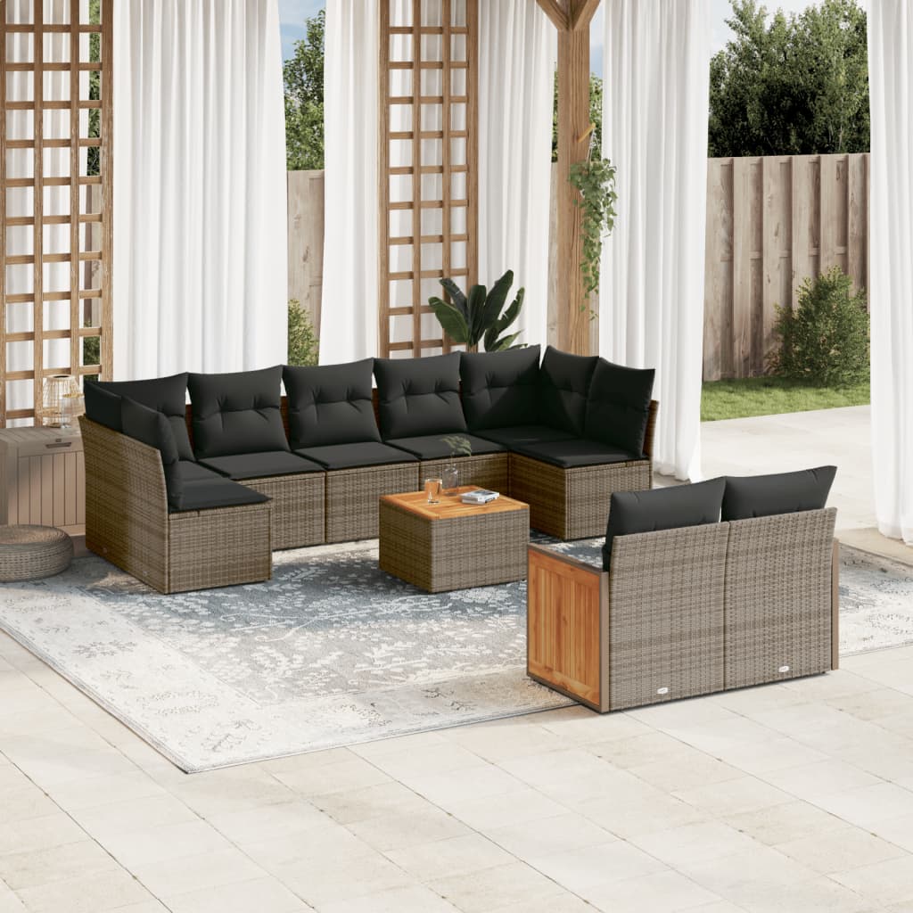 10-Delige Loungeset Met Kussens Poly Rattan Grijs