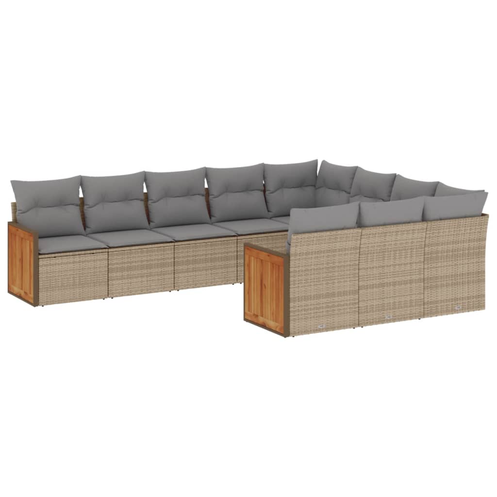 10-Delige Loungeset Met Kussens Poly Rattan Beige