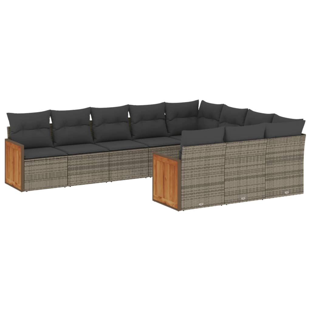 10-Delige Loungeset Met Kussens Poly Rattan Grijs