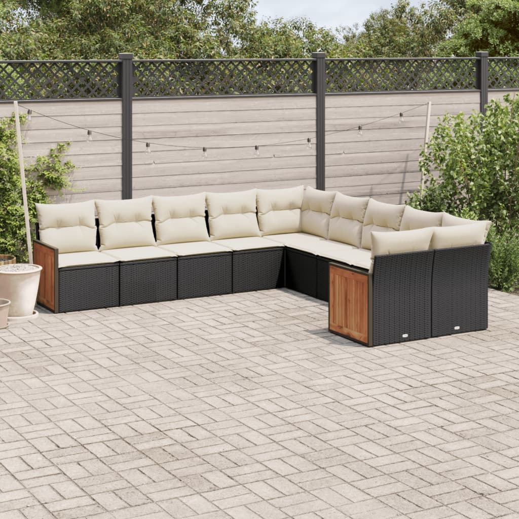 10-Delige Loungeset Met Kussens Poly Rattan Zwart