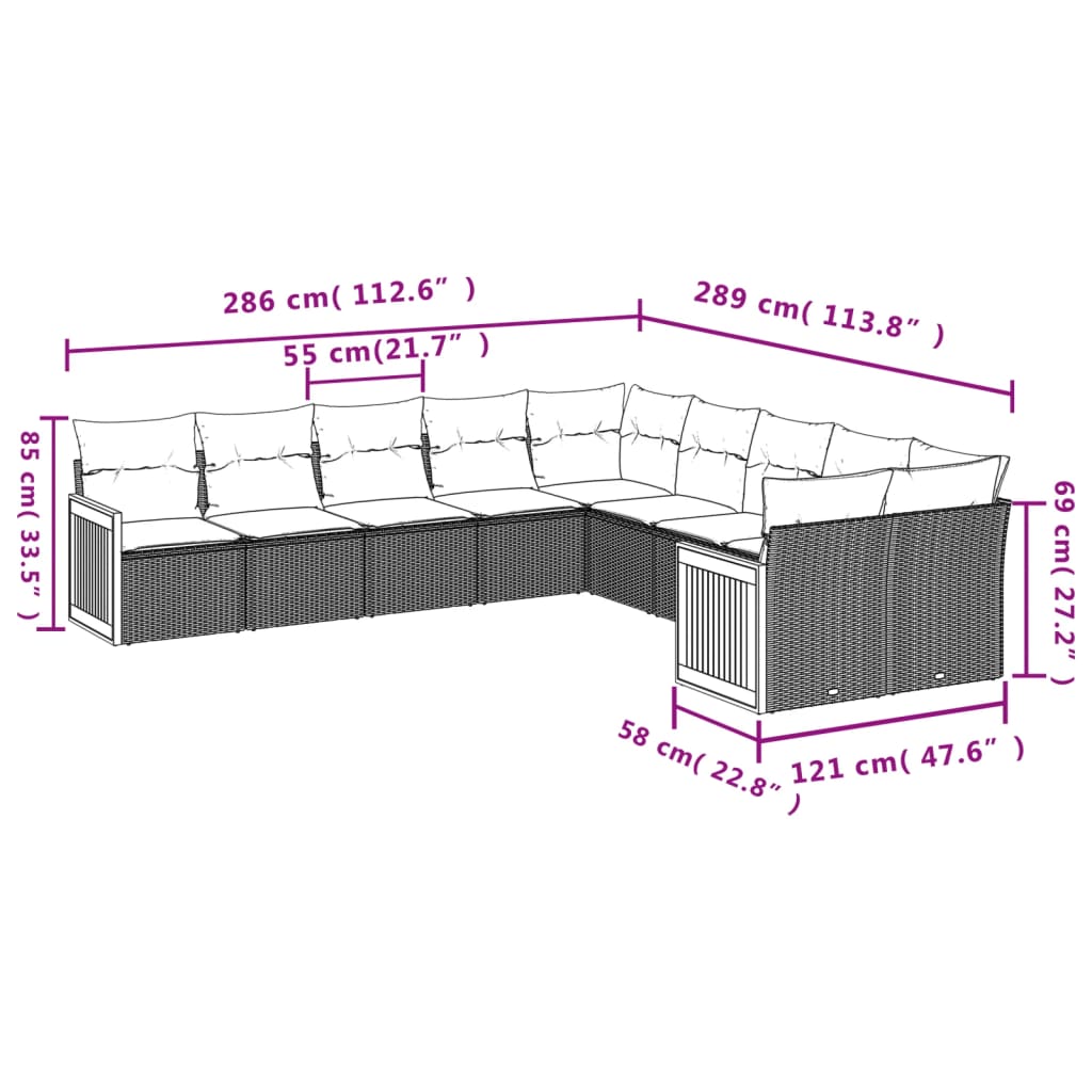 10-Delige Loungeset Met Kussens Poly Rattan Beige