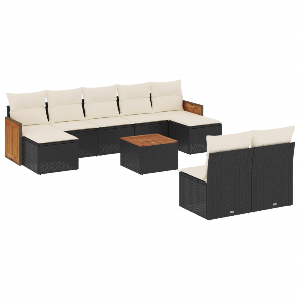 10-Delige Loungeset Met Kussens Poly Rattan Zwart