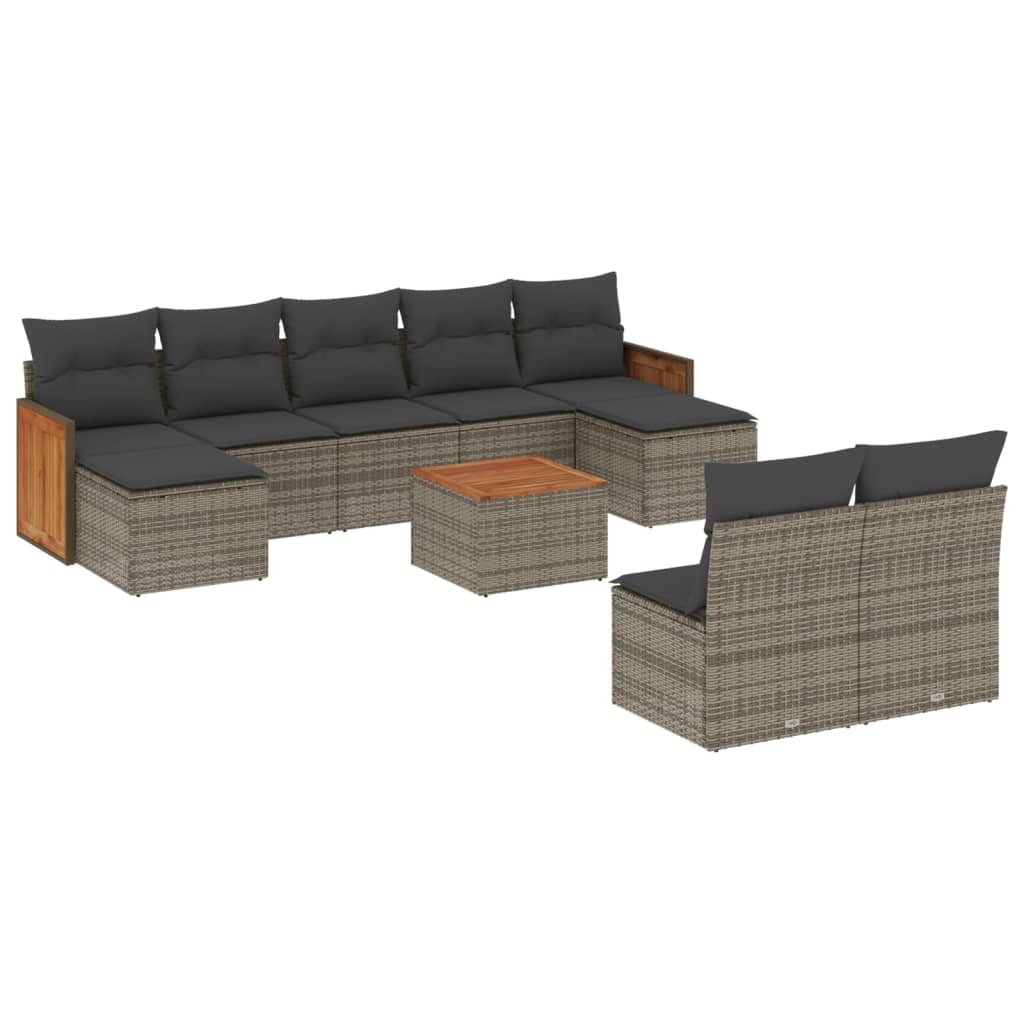 10-Delige Loungeset Met Kussens Poly Rattan Grijs