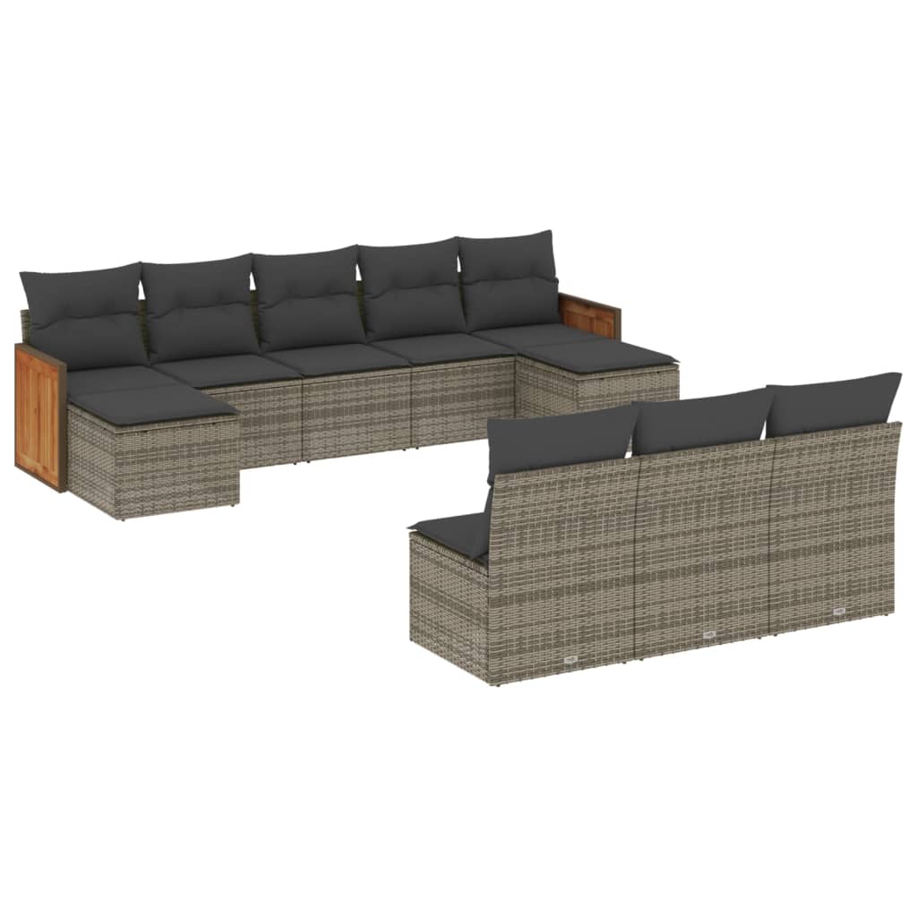 10-Delige Loungeset Met Kussens Poly Rattan Grijs