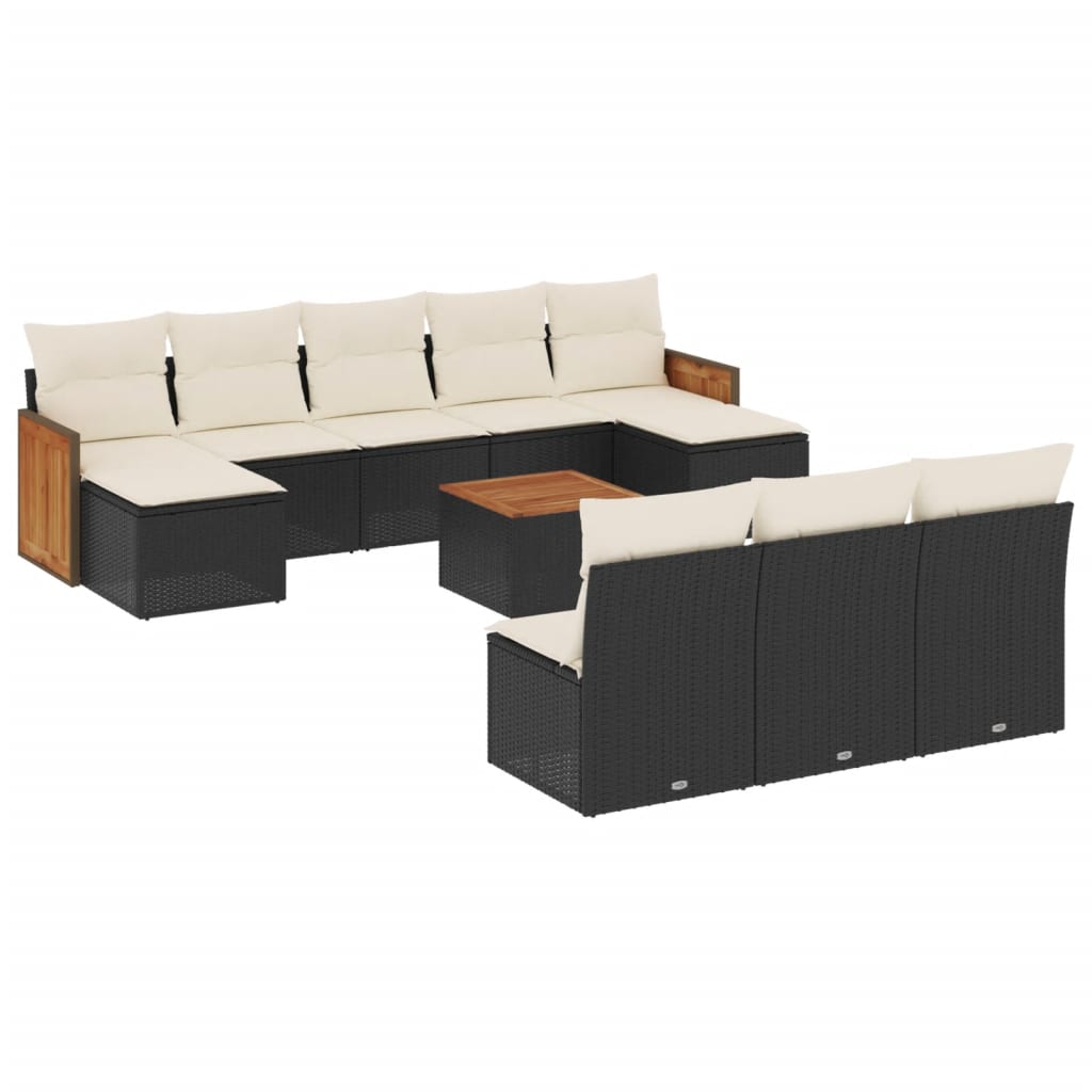 11-Delige Loungeset Met Kussens Poly Rattan Zwart