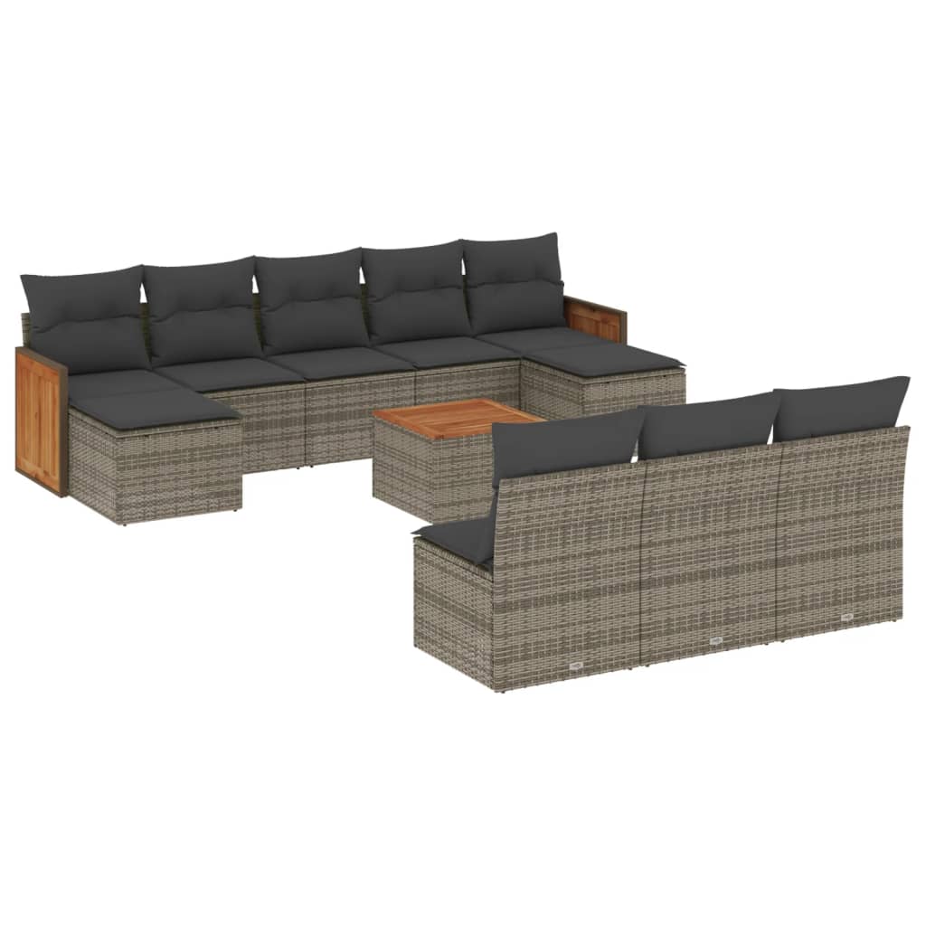 11-Delige Loungeset Met Kussens Poly Rattan Grijs