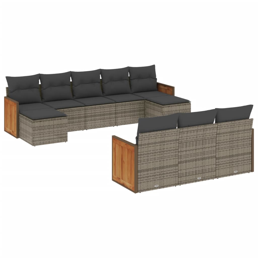 10-Delige Loungeset Met Kussens Poly Rattan Grijs