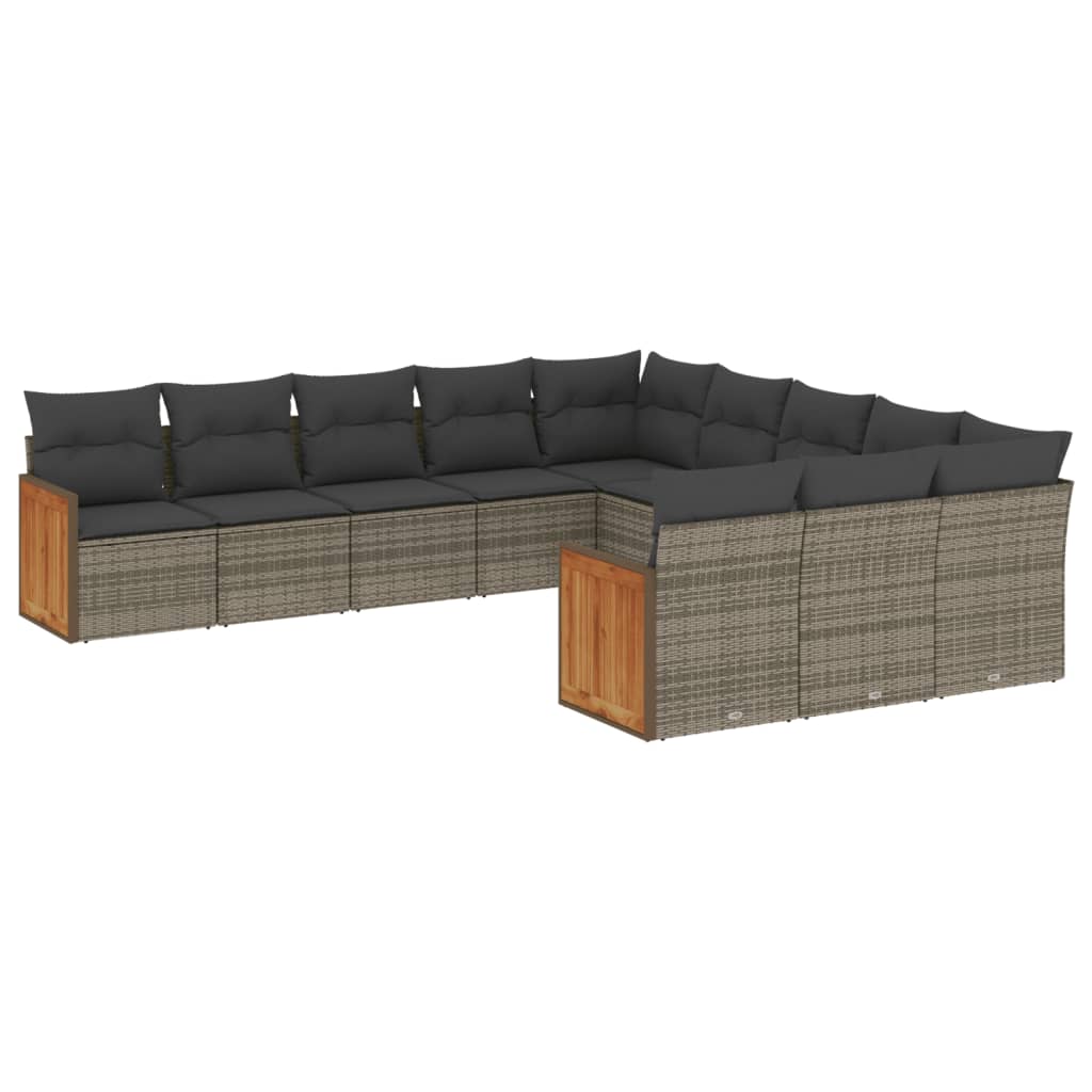 11-Delige Loungeset Met Kussens Poly Rattan Grijs