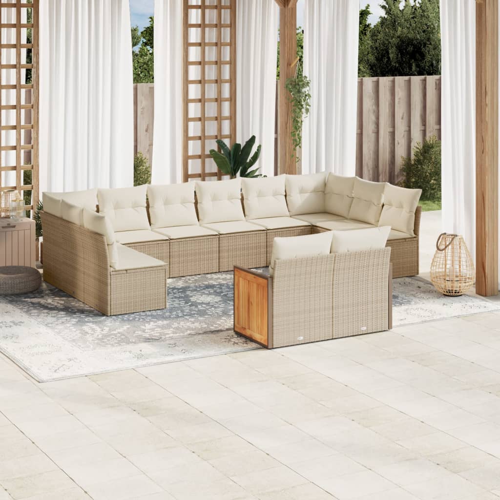 12-Delige Loungeset Met Kussens Poly Rattan Beige