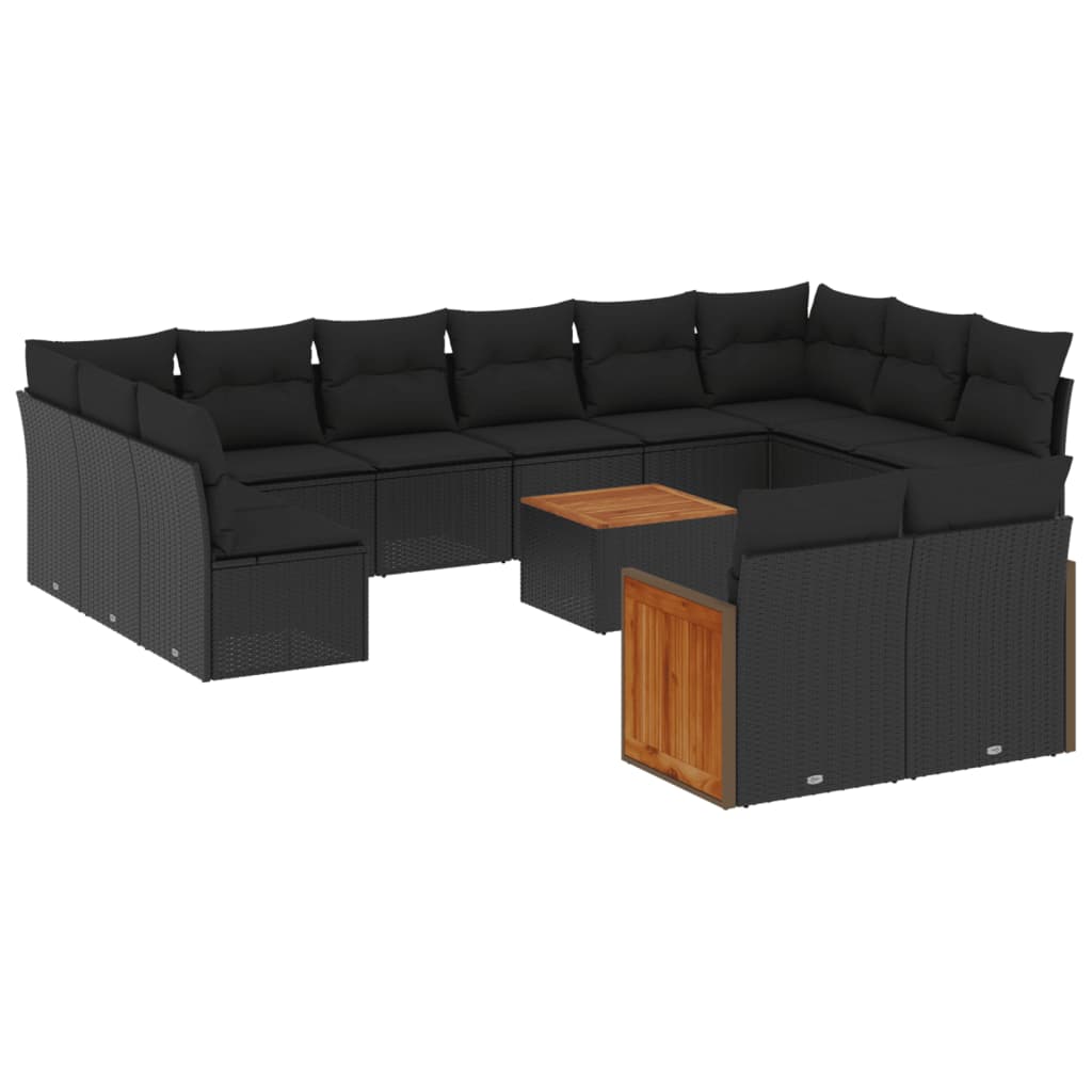 12-Delige Loungeset Met Kussens Poly Rattan Zwart