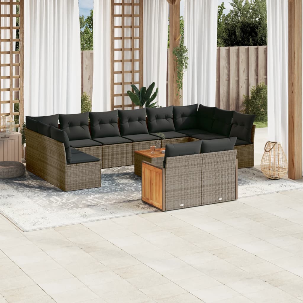 13-Delige Loungeset Met Kussens Poly Rattan Grijs