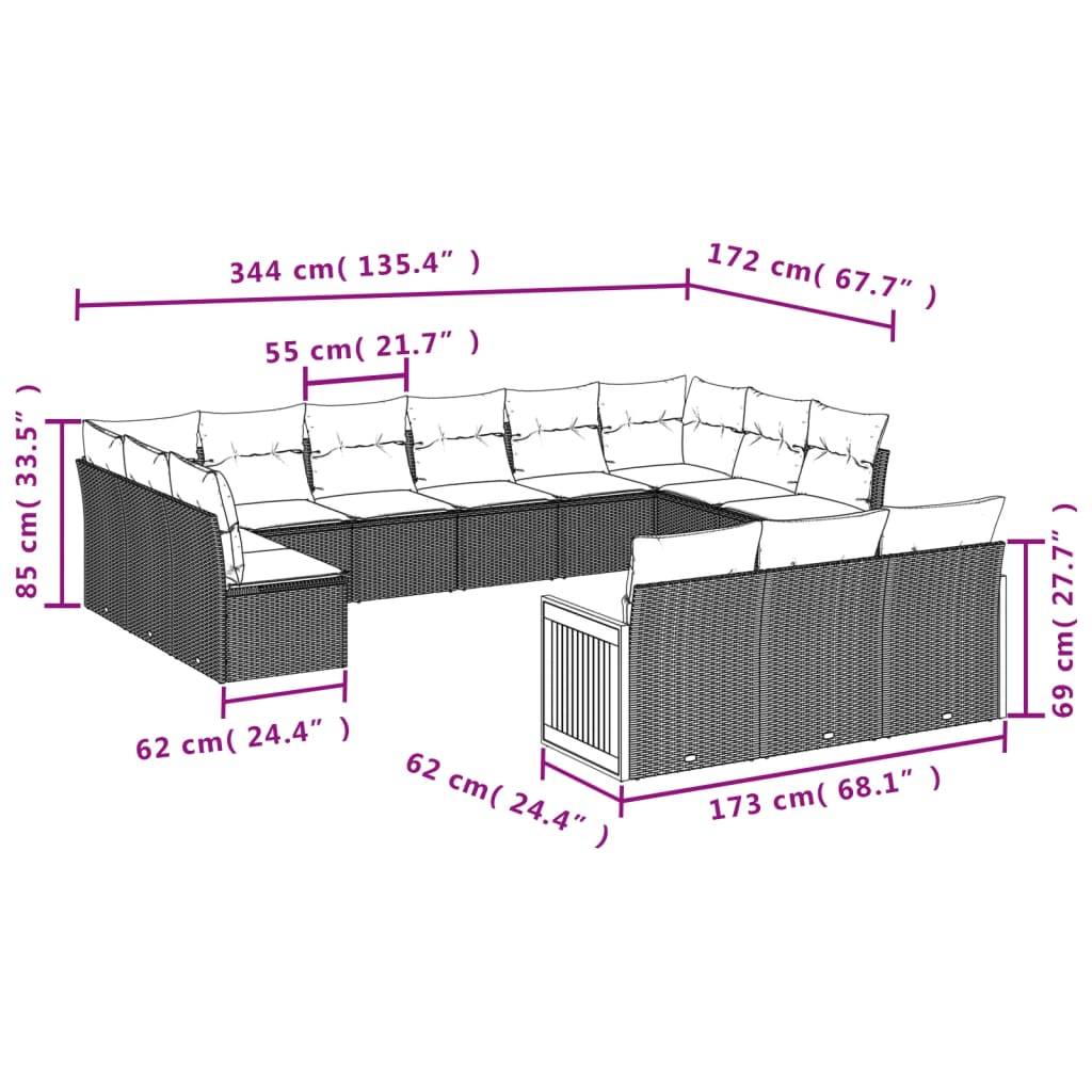 13-Delige Loungeset Met Kussens Poly Rattan Zwart