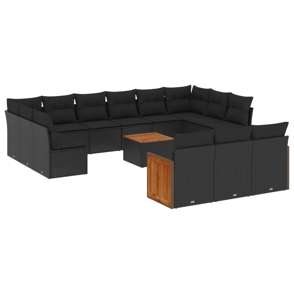 14-Delige Loungeset Met Kussens Poly Rattan Zwart