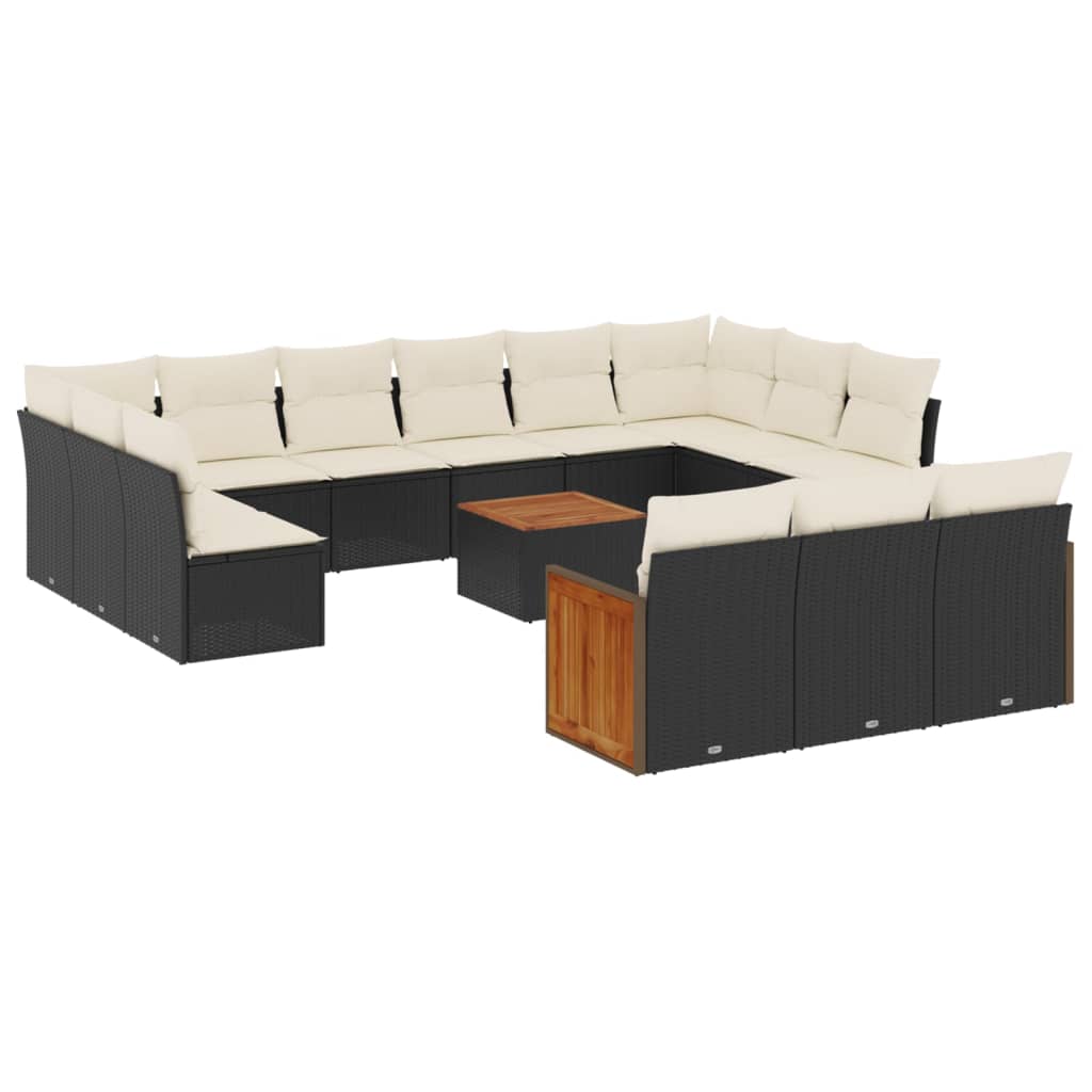 14-Delige Loungeset Met Kussens Poly Rattan Zwart