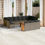 14-Delige Loungeset Met Kussens Poly Rattan Grijs
