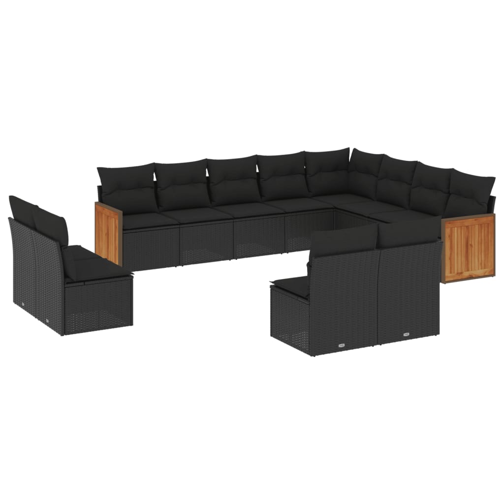 12-Delige Loungeset Met Kussens Poly Rattan Zwart