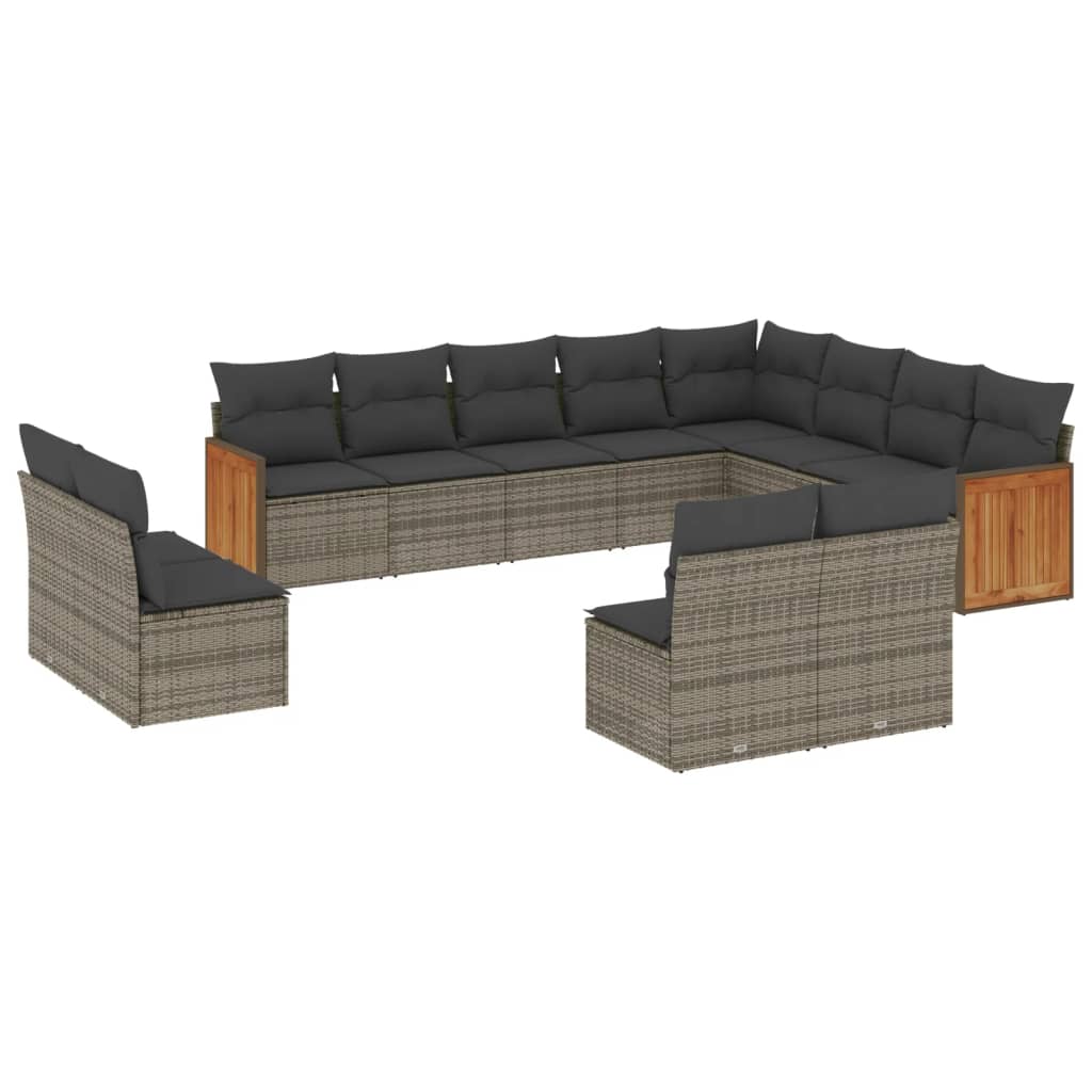 12-Delige Loungeset Met Kussens Poly Rattan Grijs