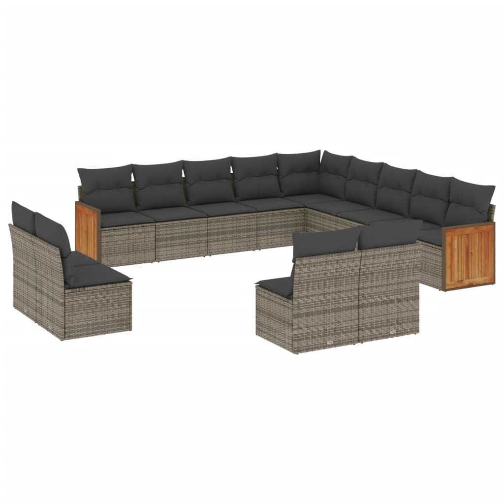 13-Delige Loungeset Met Kussens Poly Rattan Grijs