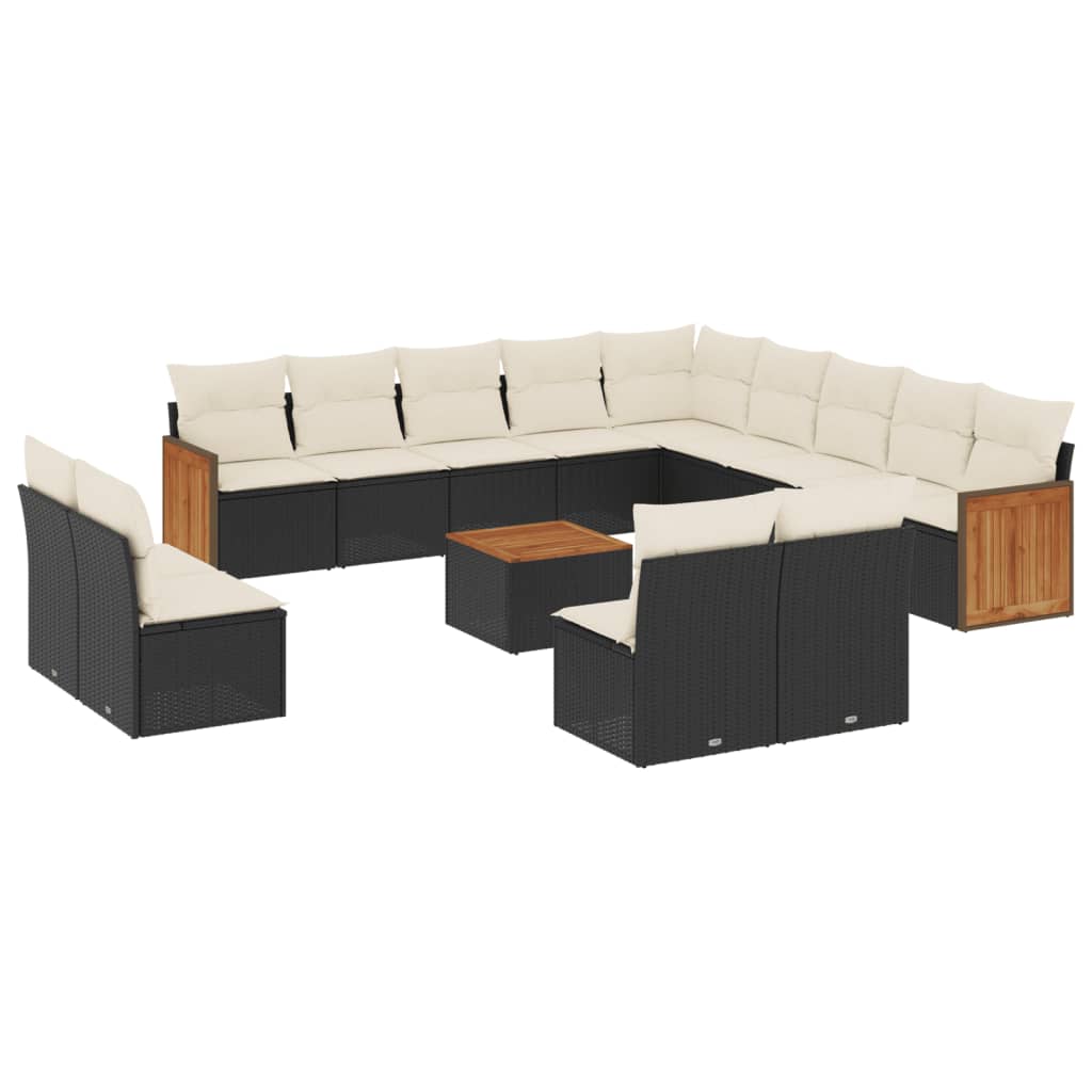 14-Delige Loungeset Met Kussens Poly Rattan Zwart