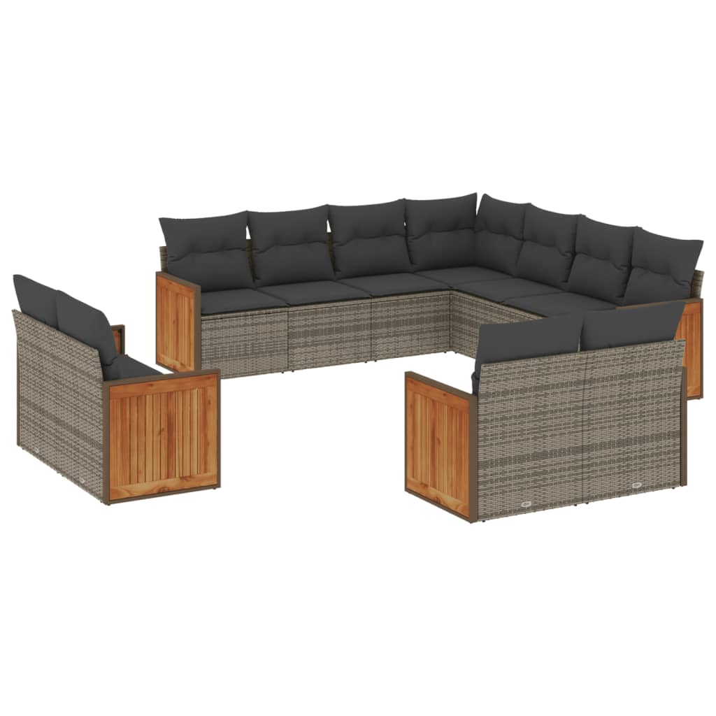 11-Delige Loungeset Met Kussens Poly Rattan Grijs