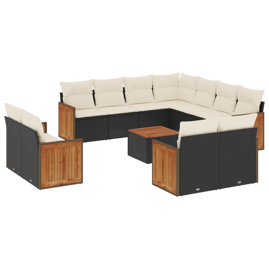 12-Delige Loungeset Met Kussens Poly Rattan Zwart Wit