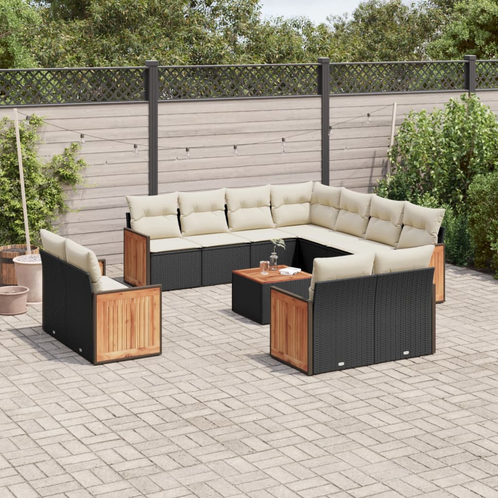 12-Delige Loungeset Met Kussens Poly Rattan Zwart Wit