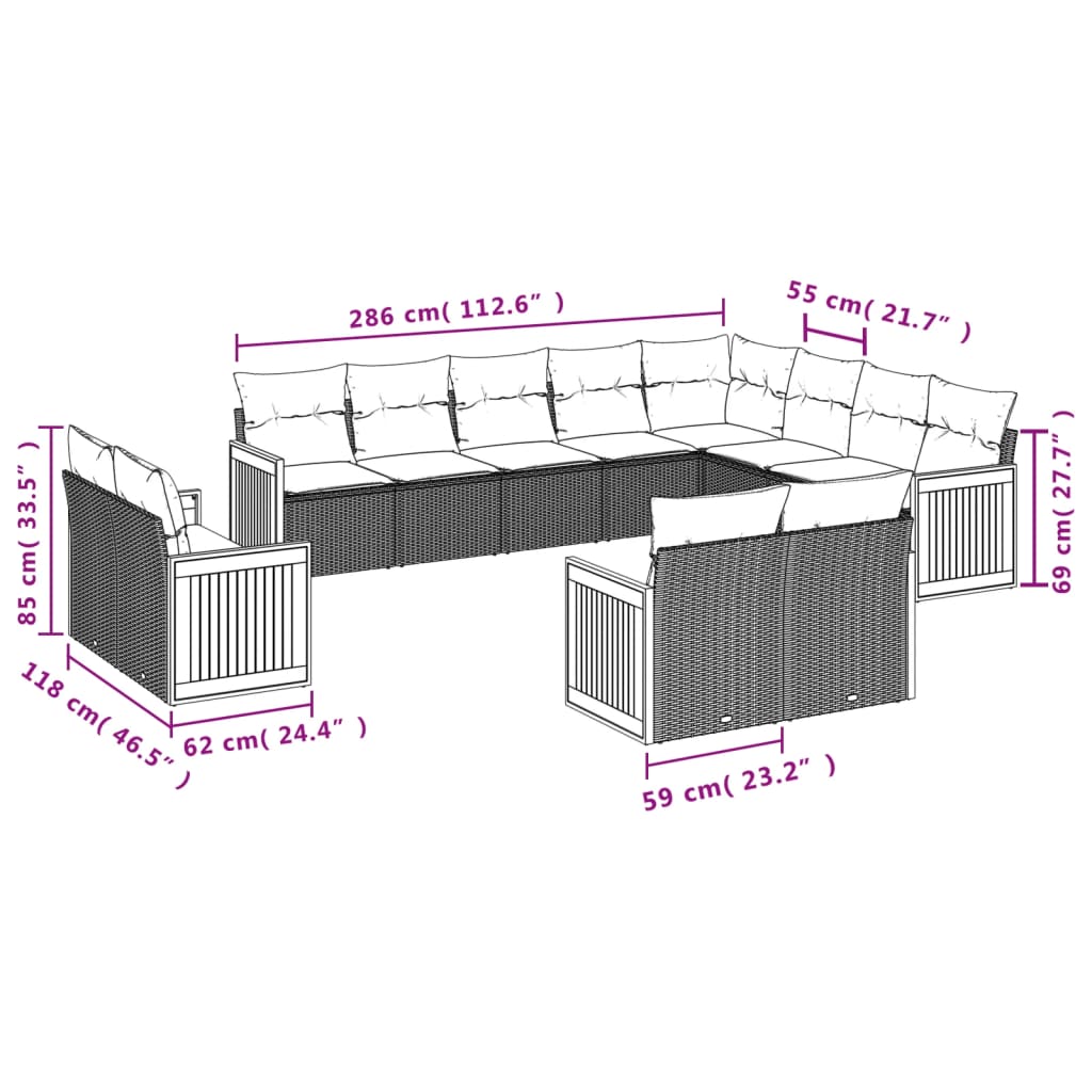 12-Delige Loungeset Met Kussens Poly Rattan Beige