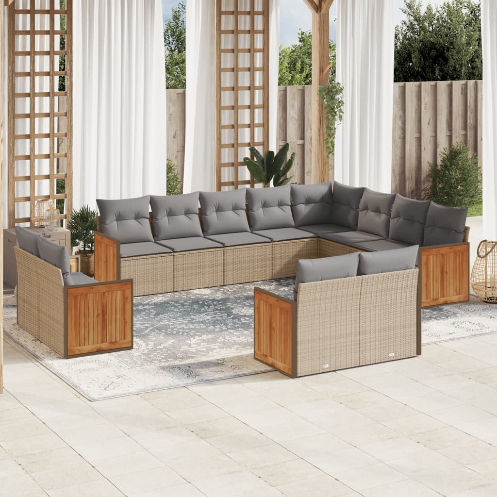 12-Delige Loungeset Met Kussens Poly Rattan Beige