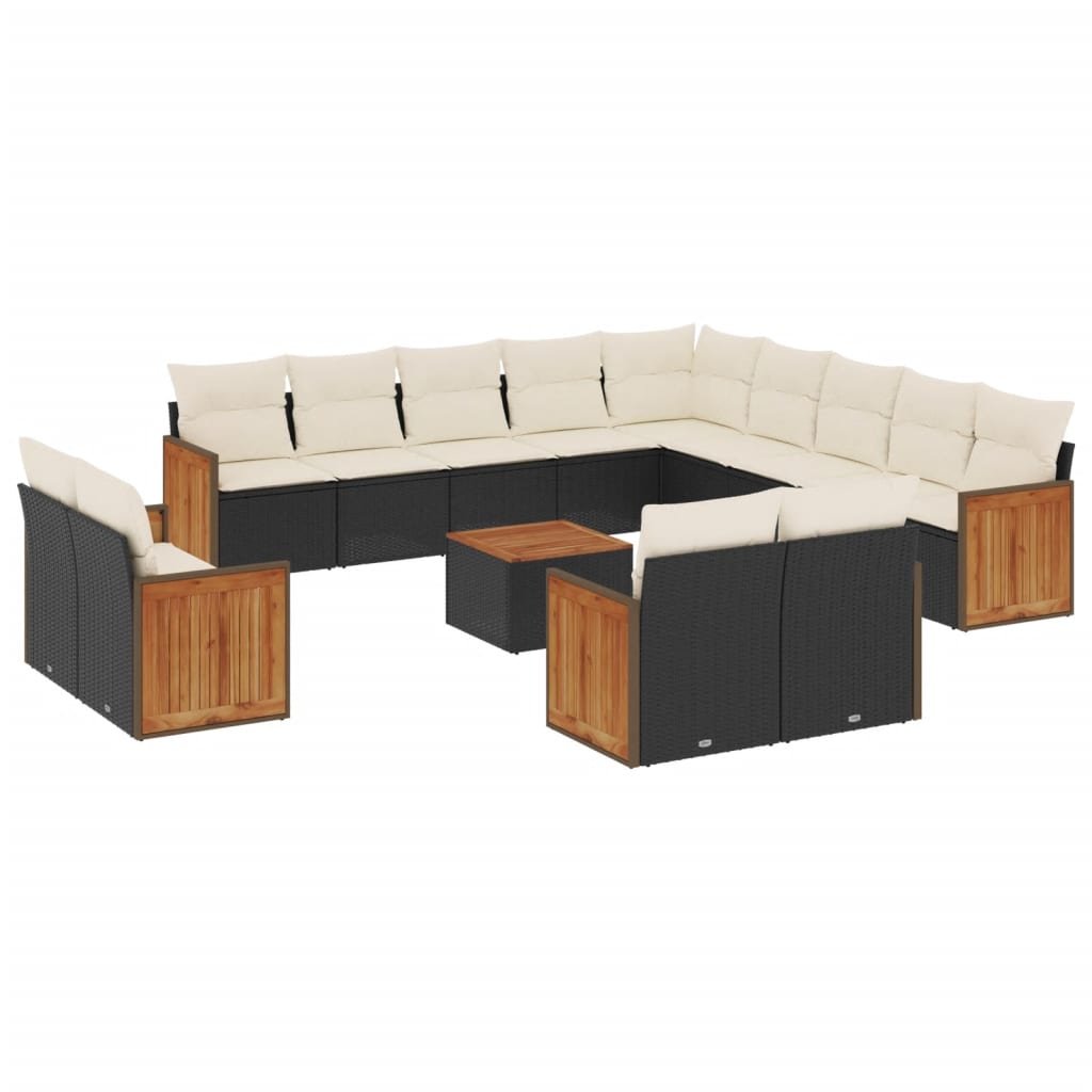 14-Delige Loungeset Met Kussens Poly Rattan Zwart