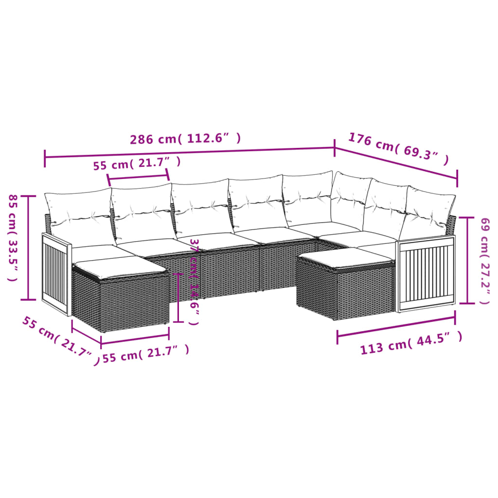 9-Delige Loungeset Met Kussens Poly Rattan Grijs