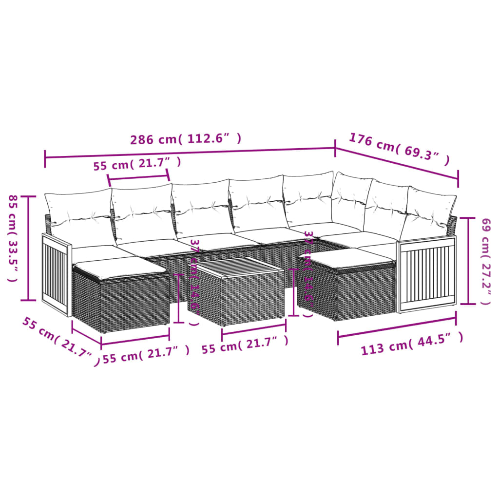 10-Delige Loungeset Met Kussens Poly Rattan Zwart