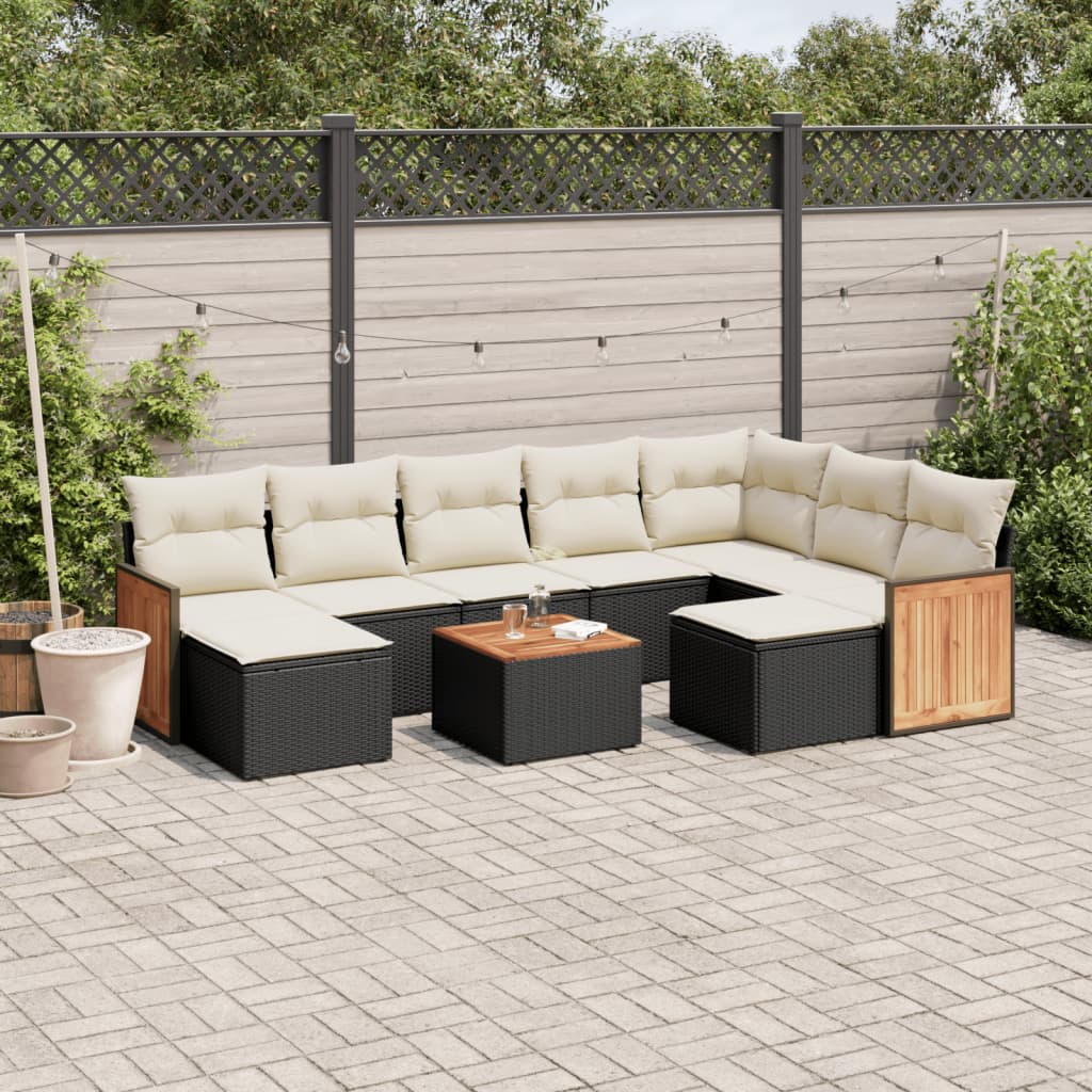 10-Delige Loungeset Met Kussens Poly Rattan Zwart